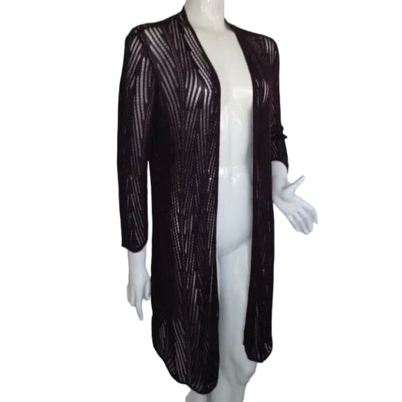 CHICO'S Travelers Sweater, 2, Maroon Open Knit, Open Front, Long sleeves - Picture 2 of 9